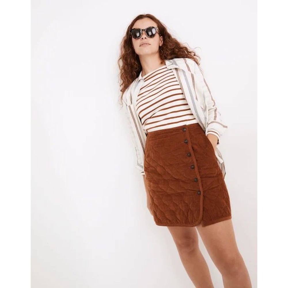 Madewell Curvy Corduroy Quilted Mini Skirt Cider Brown Button Front Size 00